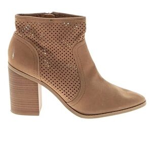 Tan Perforated Ankle Boots